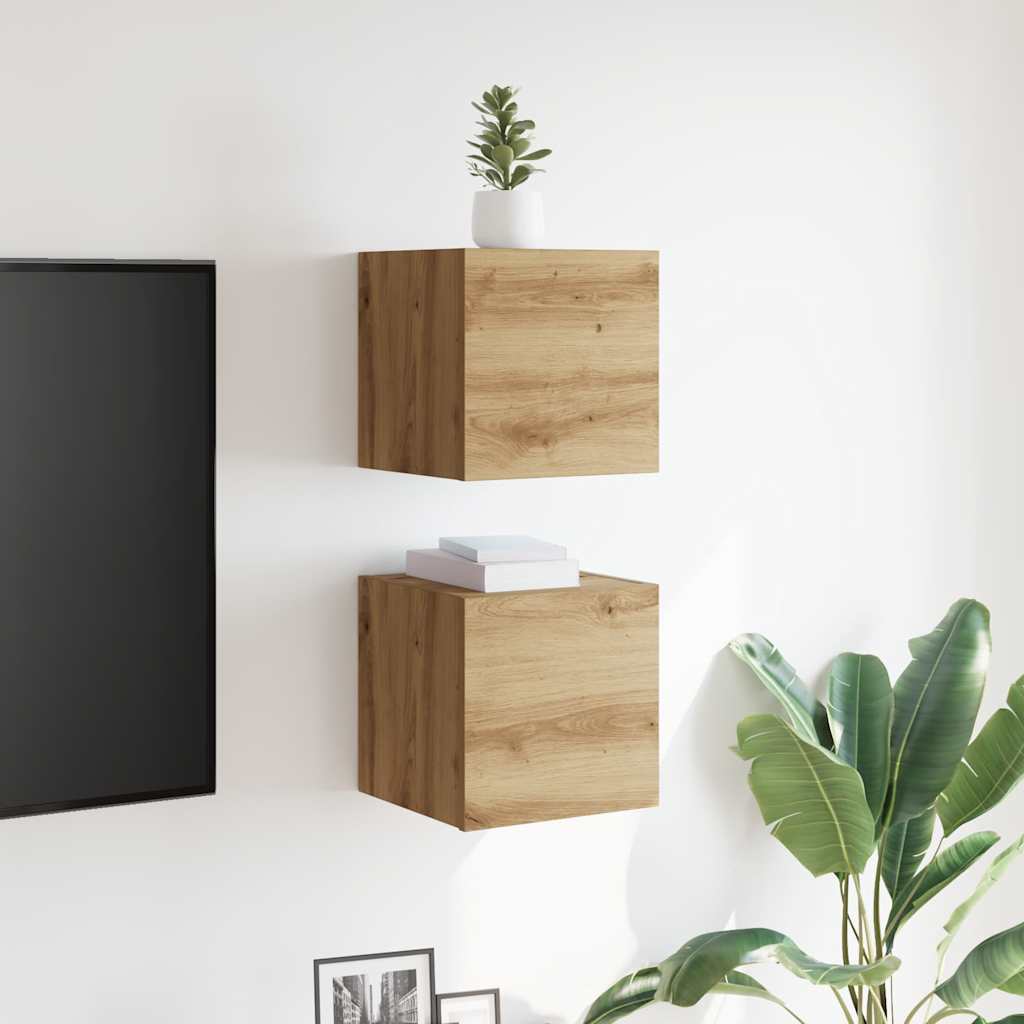 vidaXL Dulapuri TV montaj perete 2 buc. stejar artizanal 30,5x30x30 cm