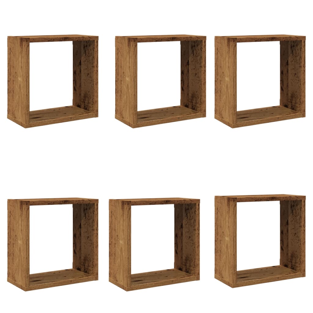 vidaXL Rafturi de perete cub, 6 buc., lemn vechi, 30x15x30 cm lemn vidaXL Rafturi de perete cub, 6 buc., lemn vechi, 30x15x30 cm lemn