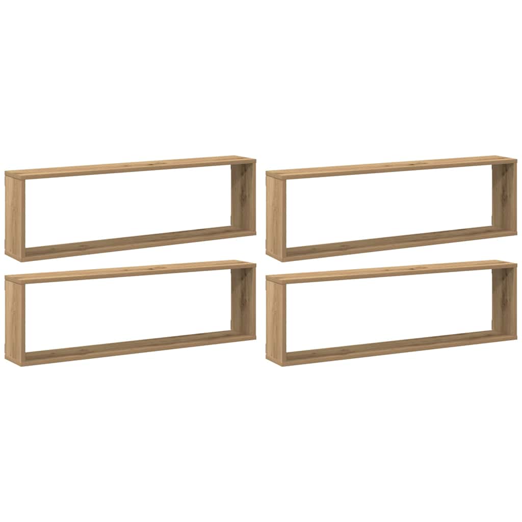 vidaXL Rafturi perete cub, 4 buc., stejar artizanal 100x15x30 cm lemn vidaXL Rafturi perete cub, 4 buc., stejar artizanal 100x15x30 cm lemn