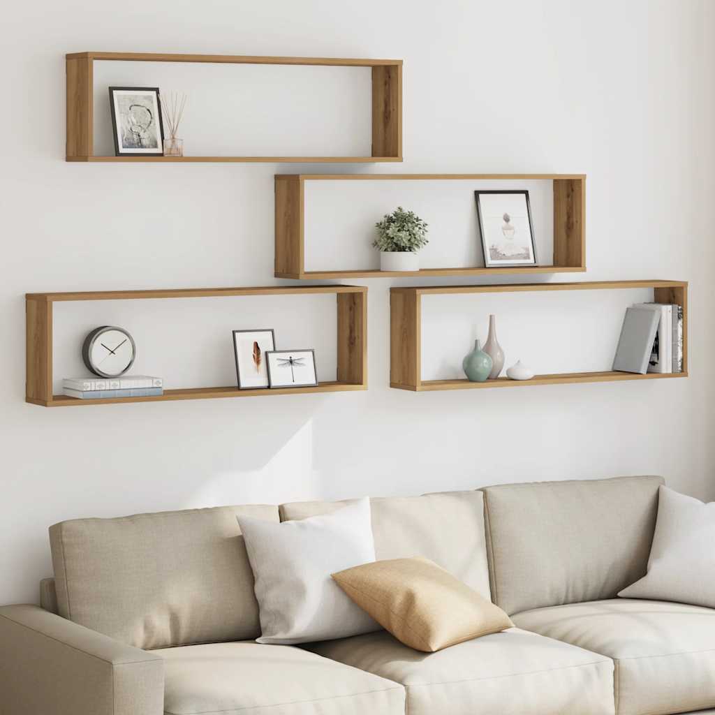 vidaXL Rafturi perete cub, 4 buc., stejar artizanal 100x15x30 cm lemn vidaXL Rafturi perete cub, 4 buc., stejar artizanal 100x15x30 cm lemn
