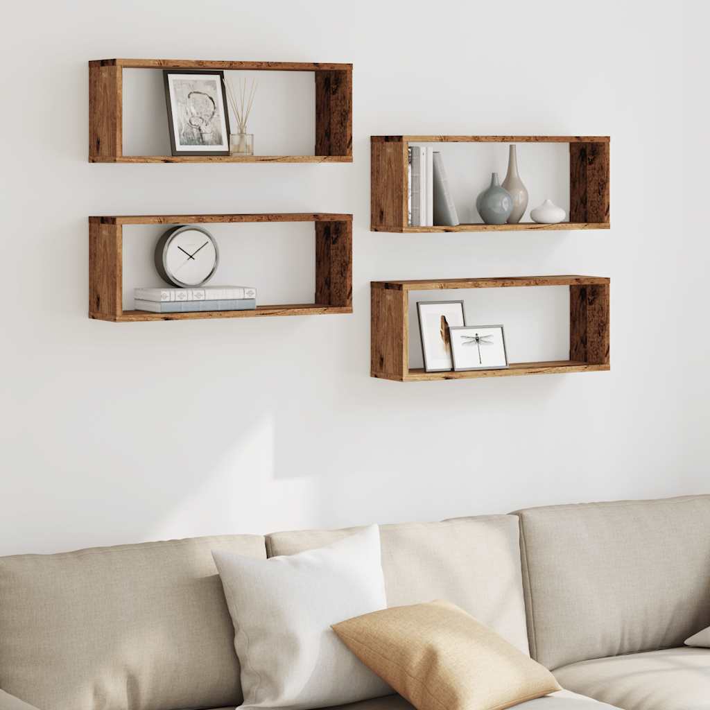 vidaXL Rafturi perete cub 4 buc. lemn vechi 60x15x23cm, lemn prelucrat vidaXL Rafturi perete cub 4 buc. lemn vechi 60x15x23cm, lemn prelucrat