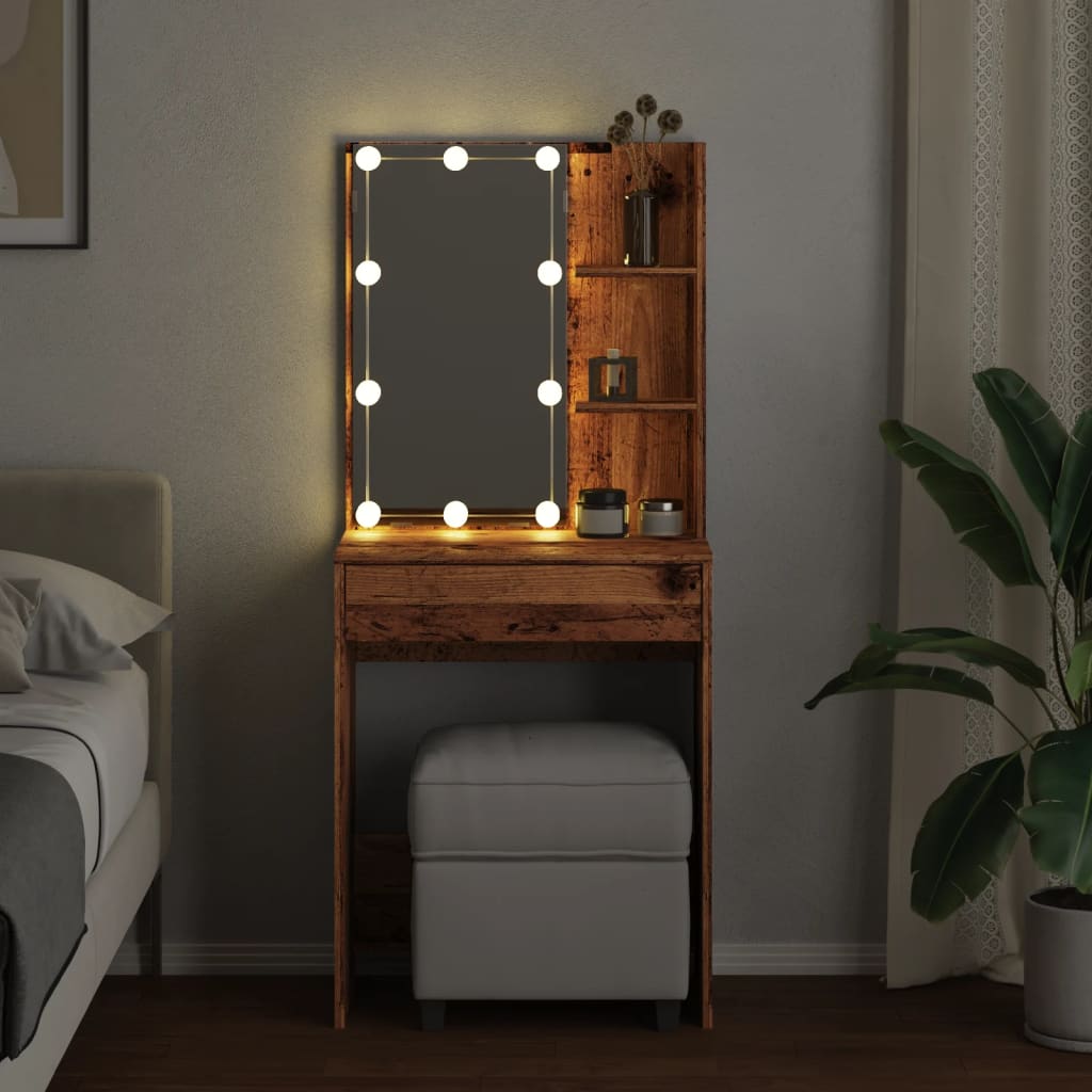 vidaXL Masă de toaletă cu LED, lemn vechi, 60x40x140 cm vidaXL Masă de toaletă cu LED, lemn vechi, 60x40x140 cm