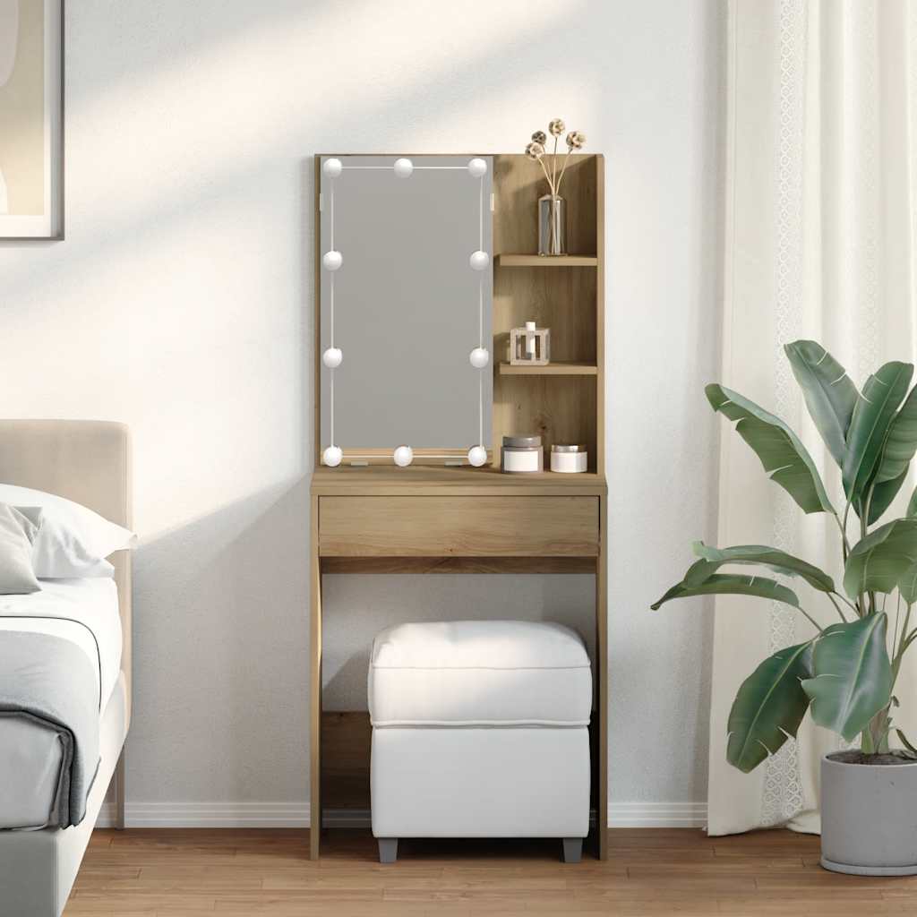 vidaXL Masă de toaletă cu LED, stejar artizanal, 60x40x140 cm vidaXL Masă de toaletă cu LED, stejar artizanal, 60x40x140 cm