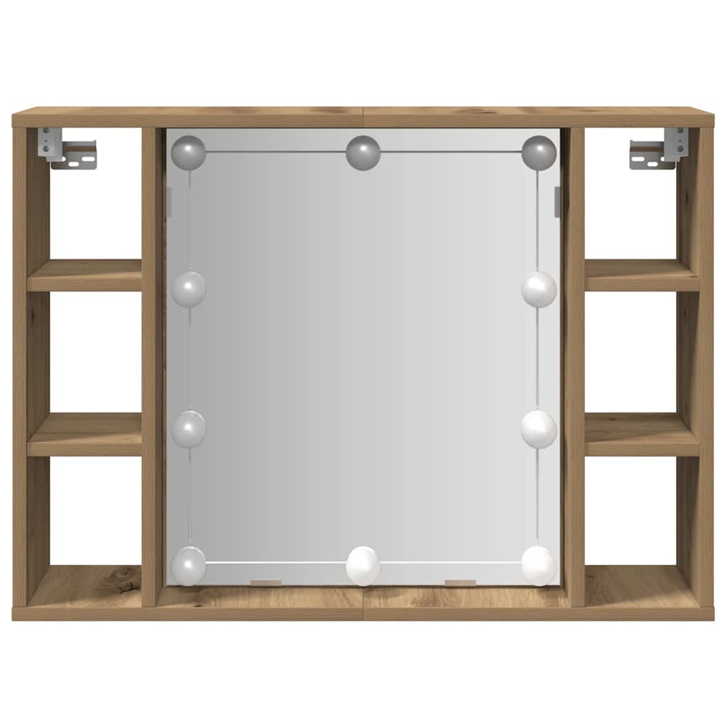 vidaXL Dulap cu oglindă și LED stejar artizanal 76x15x55 cm, lemn vidaXL Dulap cu oglindă și LED stejar artizanal 76x15x55 cm, lemn