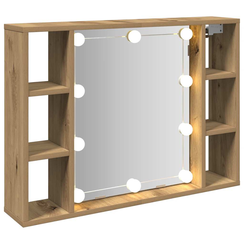 vidaXL Dulap cu oglindă și LED stejar artizanal 76x15x55 cm, lemn vidaXL Dulap cu oglindă și LED stejar artizanal 76x15x55 cm, lemn