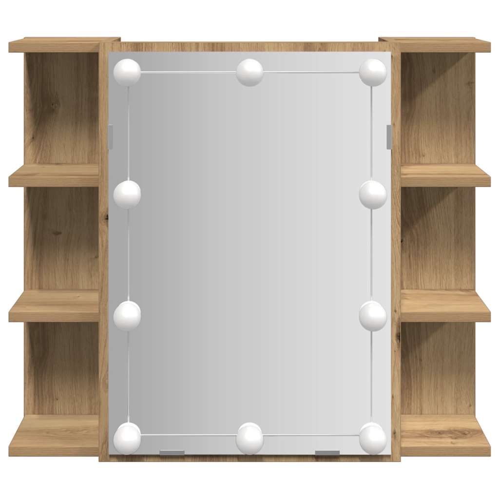 vidaXL Dulap cu oglindă și LED, Artisan Stejar, 70x16,5x60 cm