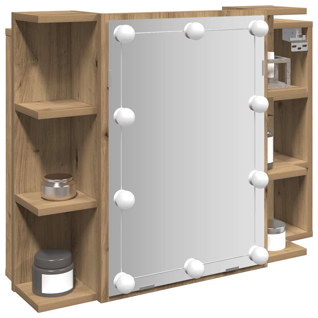 vidaXL Dulap cu oglindă și LED, Artisan Stejar, 70x16,5x60 cm