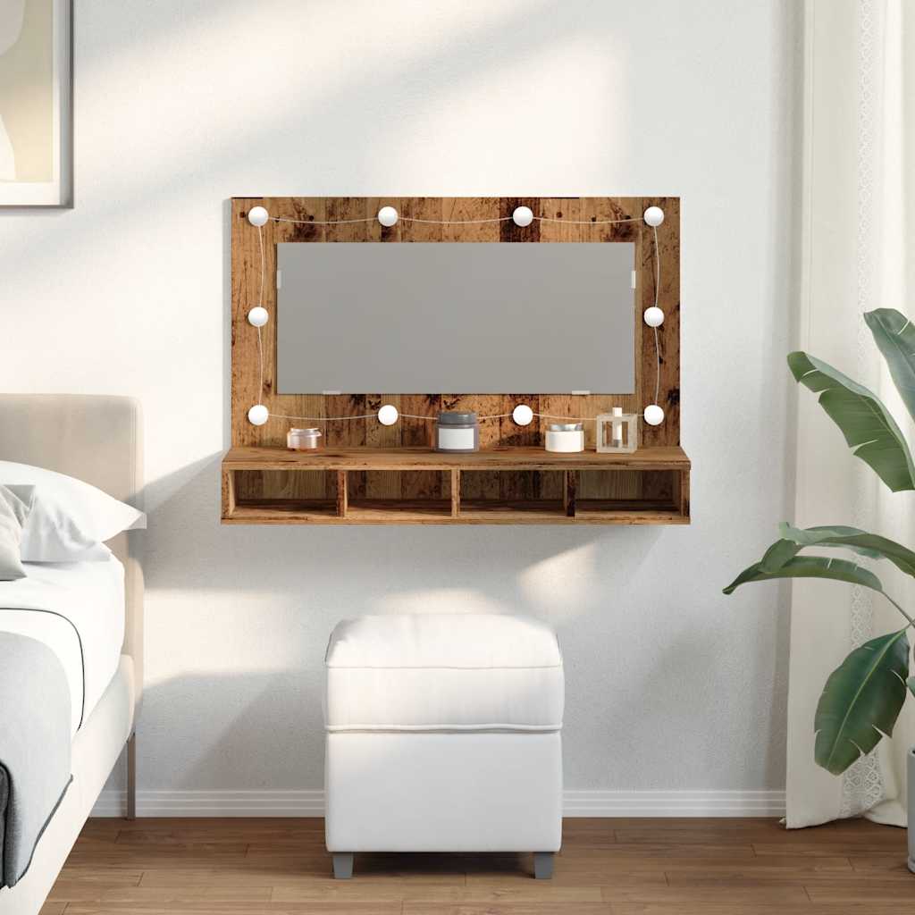 vidaXL Dulap cu oglindă și LED, lemn vechi, 90x31,5x62 cm vidaXL Dulap cu oglindă și LED, lemn vechi, 90x31,5x62 cm