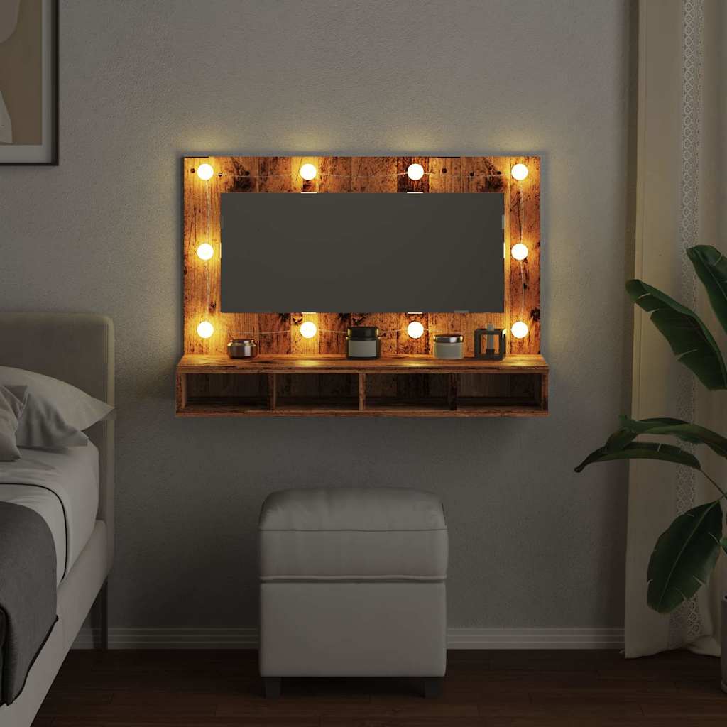 vidaXL Dulap cu oglindă și LED, lemn vechi, 90x31,5x62 cm vidaXL Dulap cu oglindă și LED, lemn vechi, 90x31,5x62 cm