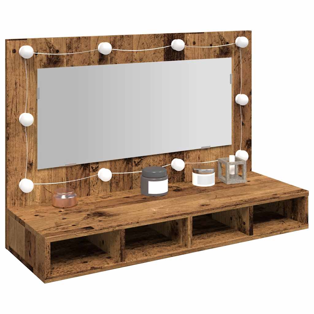 vidaXL Dulap cu oglindă și LED, lemn vechi, 90x31,5x62 cm vidaXL Dulap cu oglindă și LED, lemn vechi, 90x31,5x62 cm