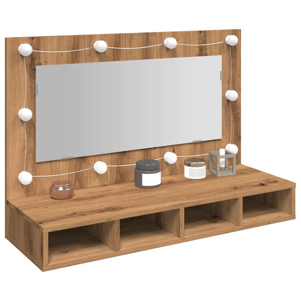 vidaXL Dulap cu oglindă și LED, Artisan Stejar, 90x31,5x62 cm vidaXL Dulap cu oglindă și LED, Artisan Stejar, 90x31,5x62 cm