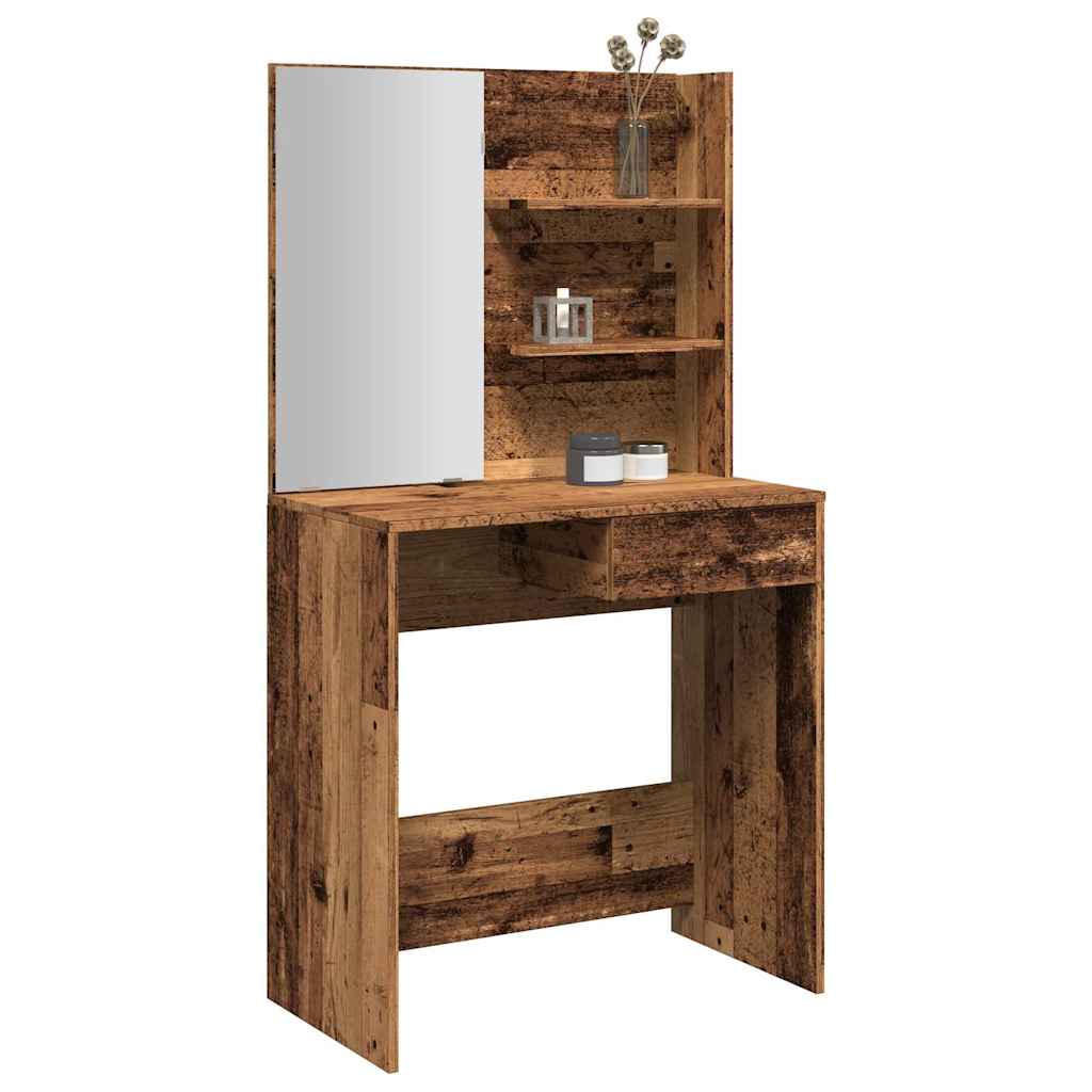 vidaXL Masă de toaletă cu oglindă, lemn vechi, 74,5x40x141 cm vidaXL Masă de toaletă cu oglindă, lemn vechi, 74,5x40x141 cm