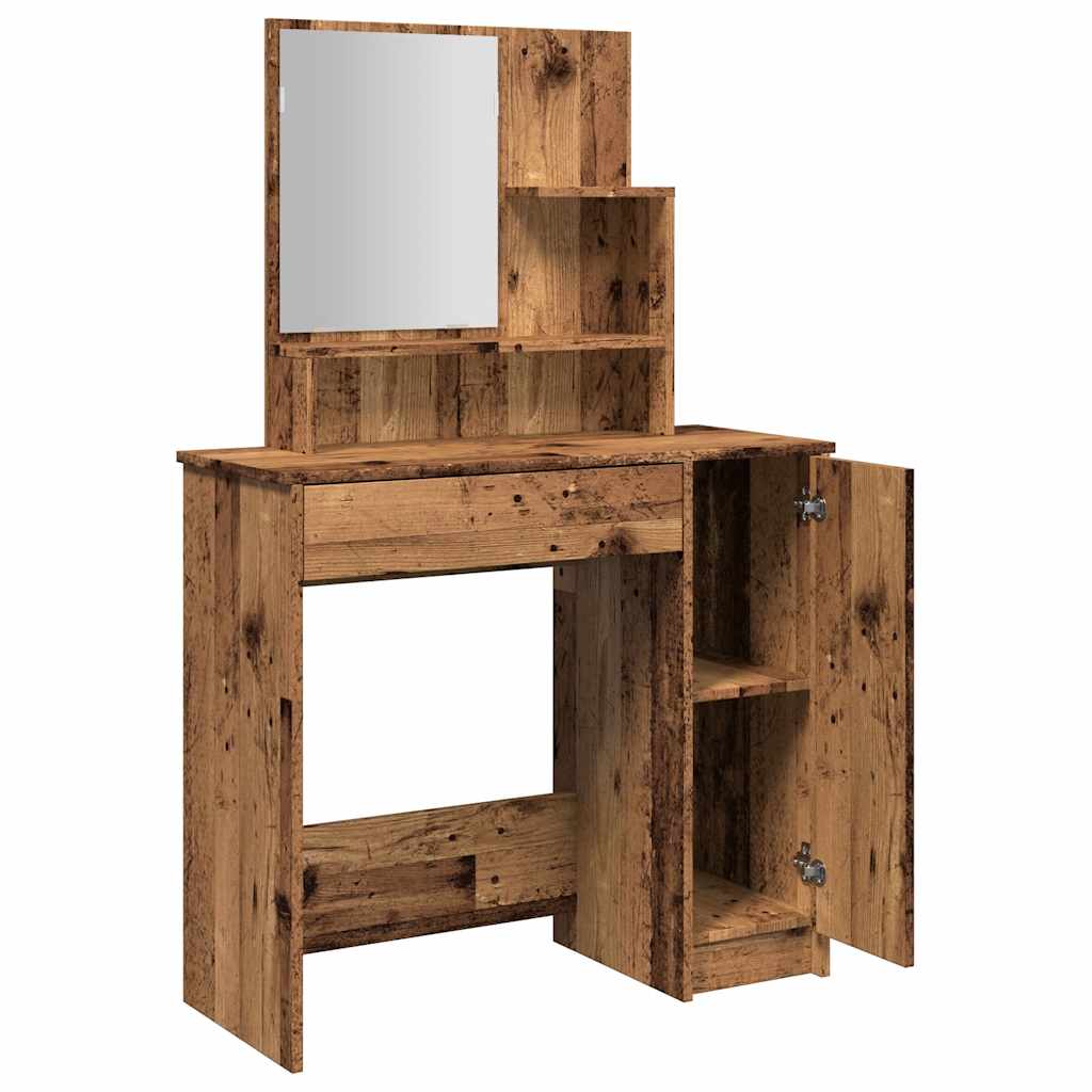 vidaXL Masa de toaleta cu oglinda lemn vechi 86,5x35x136 cm