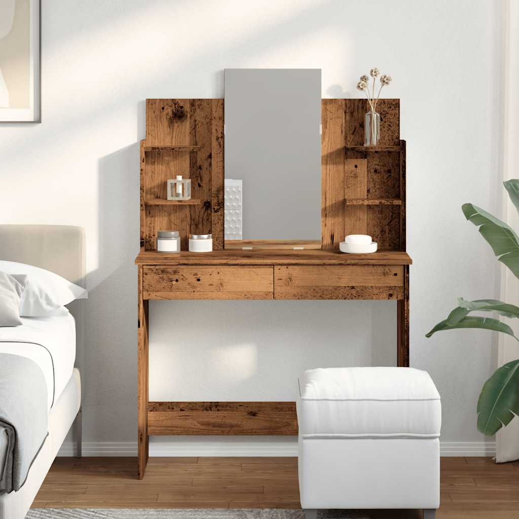 vidaXL Masa de toaleta cu oglinda lemn vechi 96x39x142 cm vidaXL Masa de toaleta cu oglinda lemn vechi 96x39x142 cm