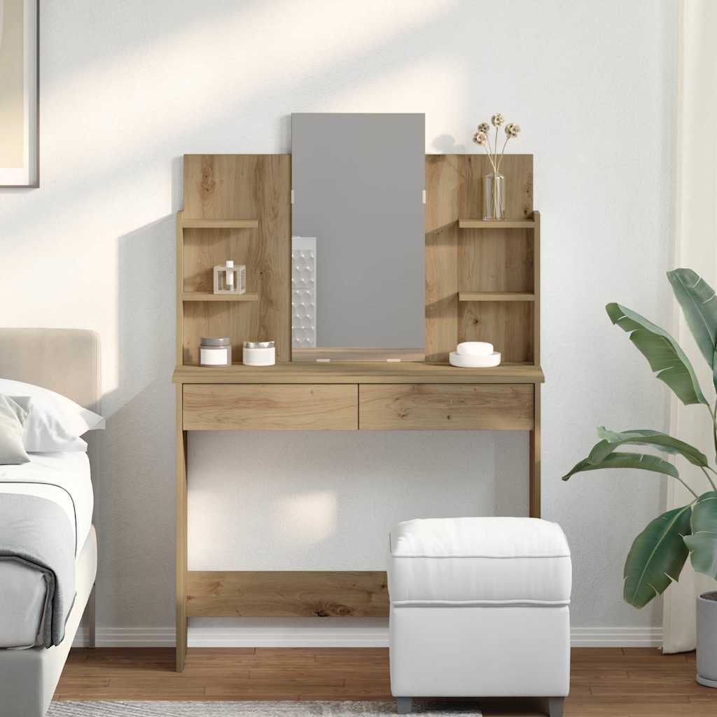 vidaXL Masa de toaleta cu oglinda Artisan Stejar 96x39x142 cm vidaXL Masa de toaleta cu oglinda Artisan Stejar 96x39x142 cm