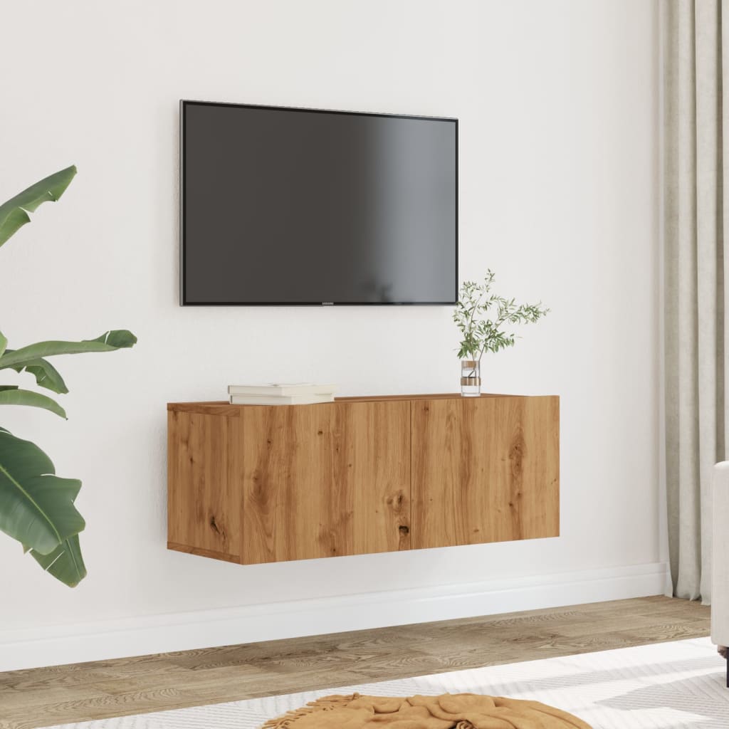 vidaXL Comodă TV de perete, 2 buc. stejar artizanal, 80x30x30 cm vidaXL Comodă TV de perete, 2 buc. stejar artizanal, 80x30x30 cm