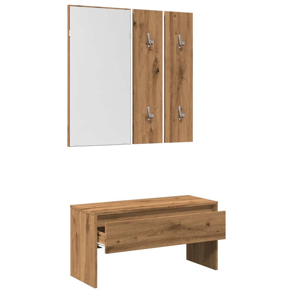 vidaXL Set de mobilier pentru hol din lemn de stejar artizanal