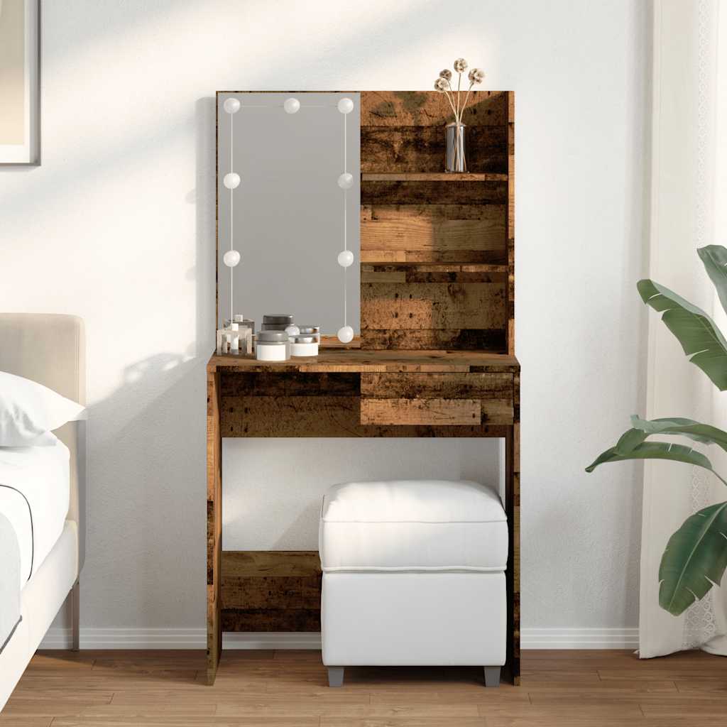 vidaXL Masa de toaleta cu LED lemn vechi 74,5x40x141 cm