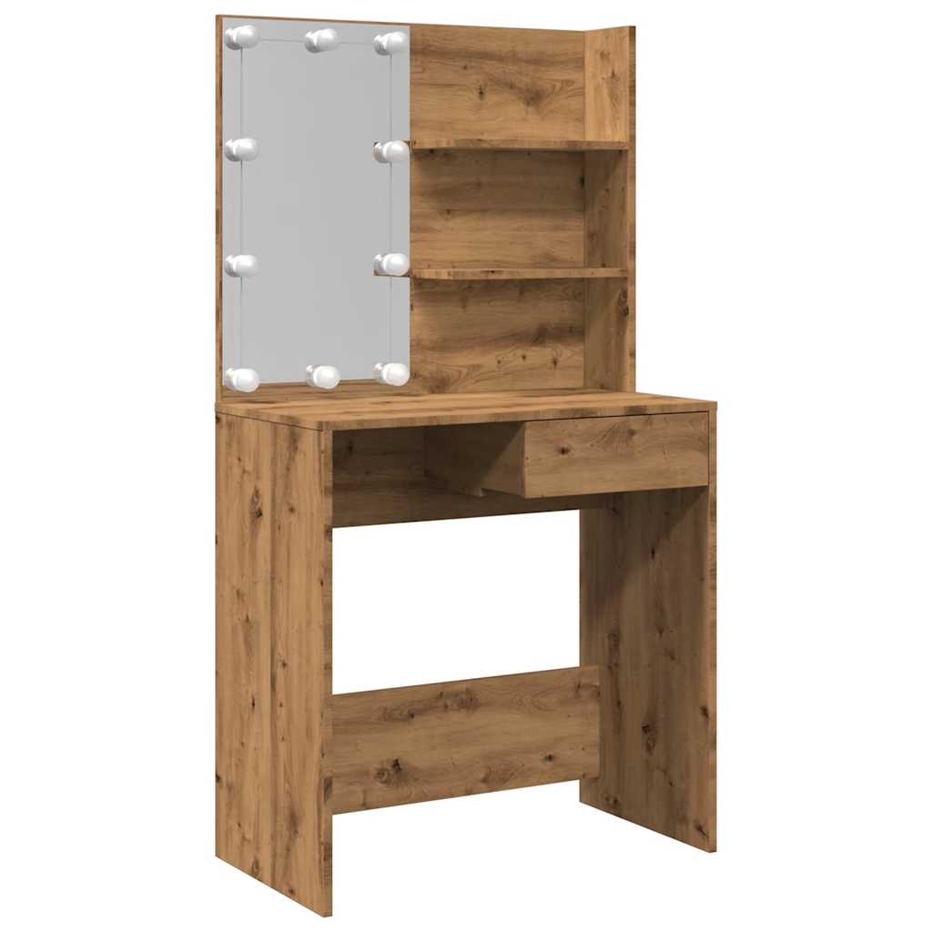 vidaXL Masa de toaleta cu LED Artisan Stejar 74,5x40x141 cm