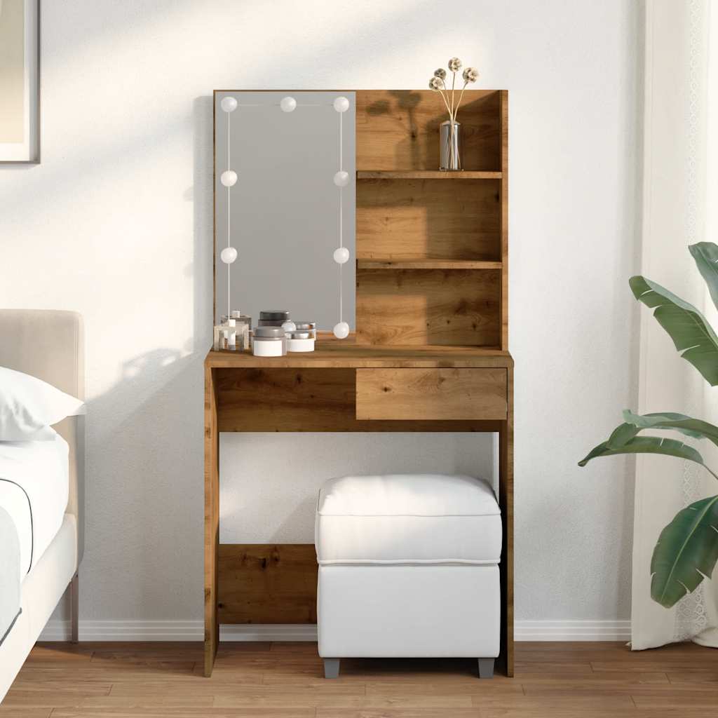 vidaXL Masa de toaleta cu LED Artisan Stejar 74,5x40x141 cm