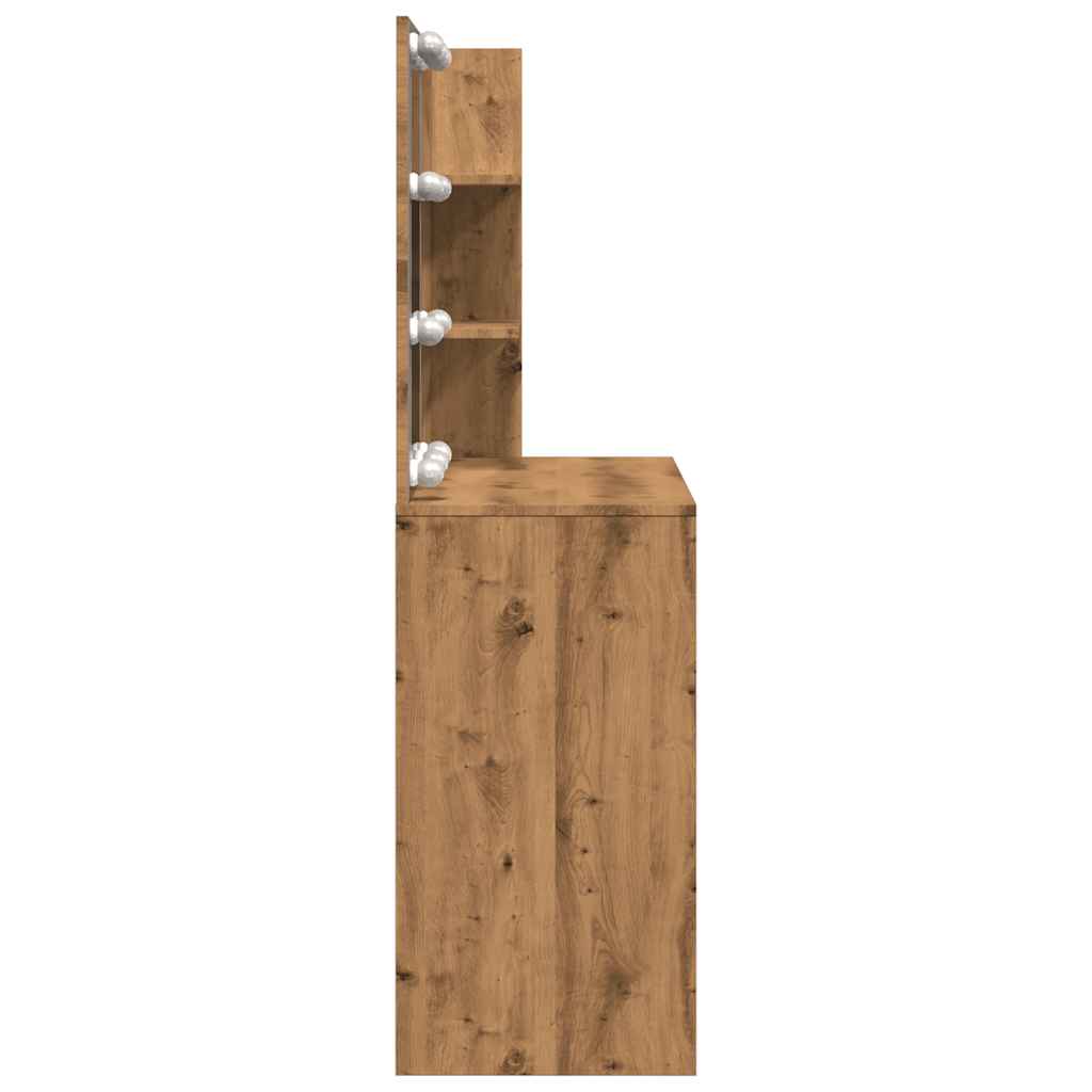 vidaXL Masa de toaleta cu LED Artisan Stejar 74,5x40x141 cm
