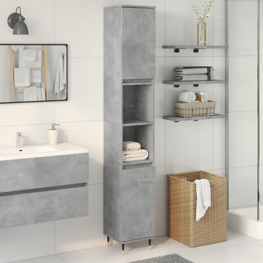 vidaXL Dulap de baie, gri beton, 30x30x190 cm, lemn prelucrat