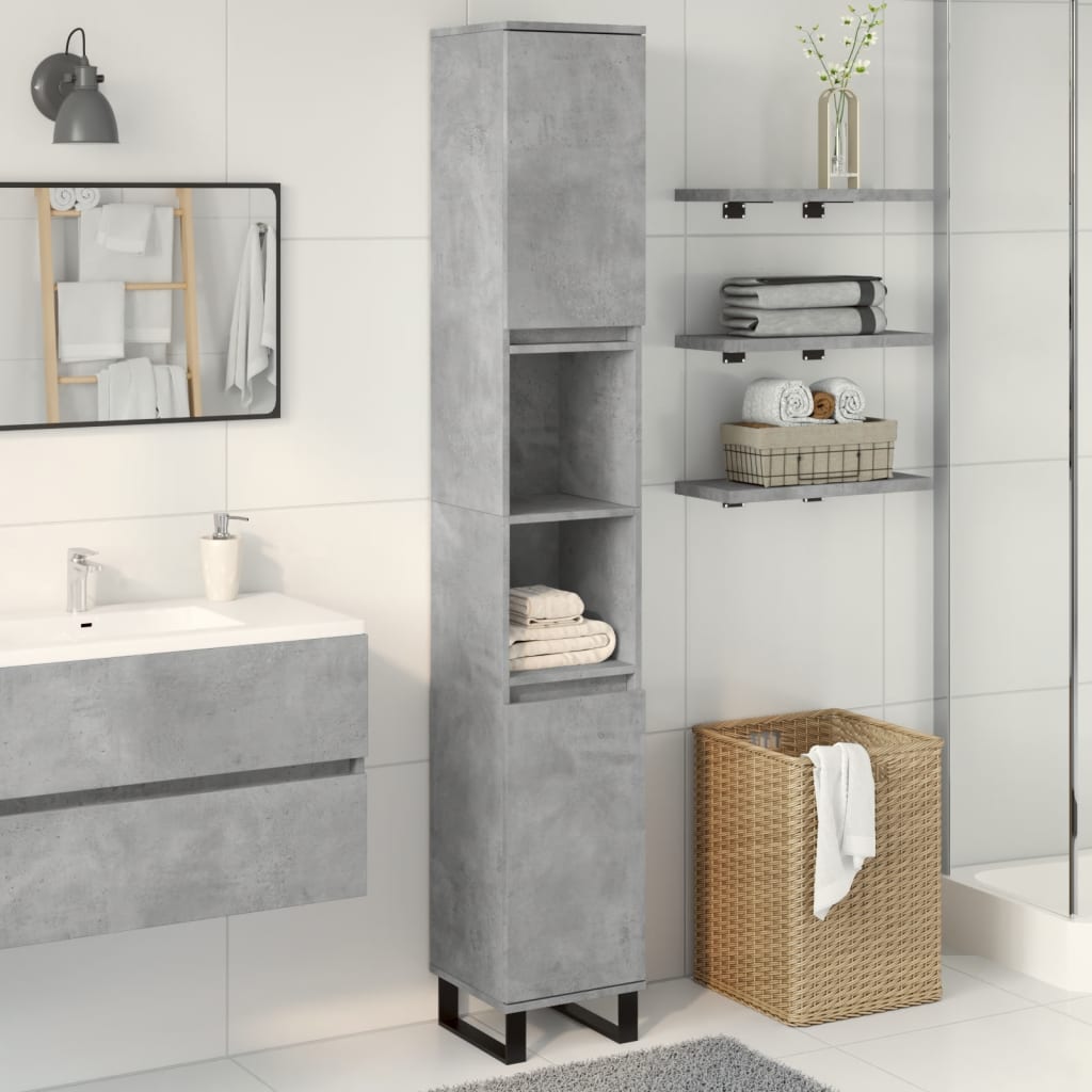 vidaXL Dulap de baie, gri beton, 30x30x190 cm, lemn prelucrat