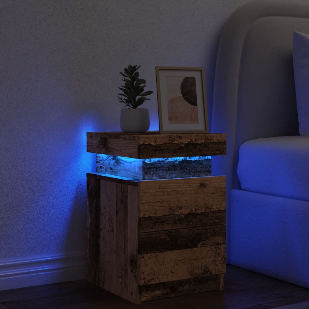 vidaXL Noptieră cu LED, lemn învechit, 35x39x55 cm, lemn prelucrat vidaXL Noptieră cu LED, lemn învechit, 35x39x55 cm, lemn prelucrat