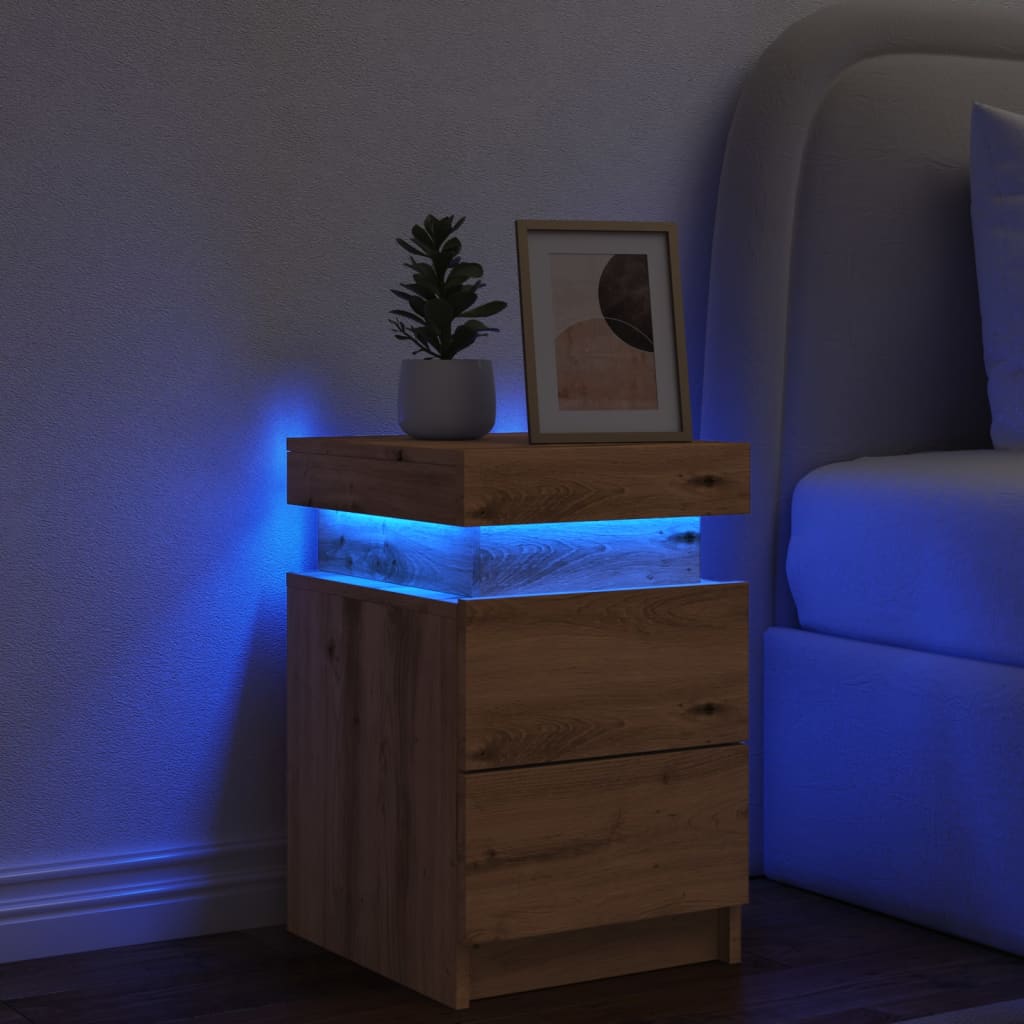 vidaXL Noptieră cu LED, stejar artizanal, 35x39x55 cm, lemn prelucrat vidaXL Noptieră cu LED, stejar artizanal, 35x39x55 cm, lemn prelucrat