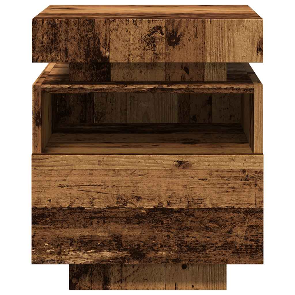 vidaXL Noptieră cu lumini LED, lemn vechi, 40x39x48,5 cm vidaXL Noptieră cu lumini LED, lemn vechi, 40x39x48,5 cm