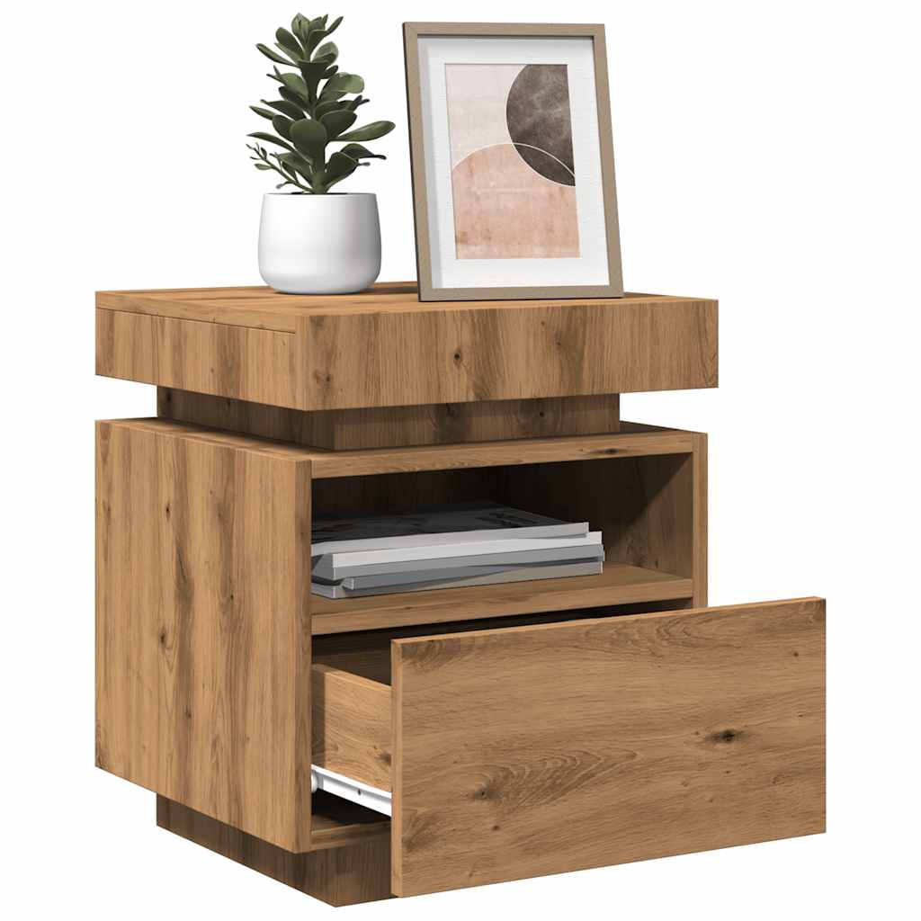 vidaXL Noptieră cu lumini LED, stejar artizanal, 40x39x48,5 cm vidaXL Noptieră cu lumini LED, stejar artizanal, 40x39x48,5 cm