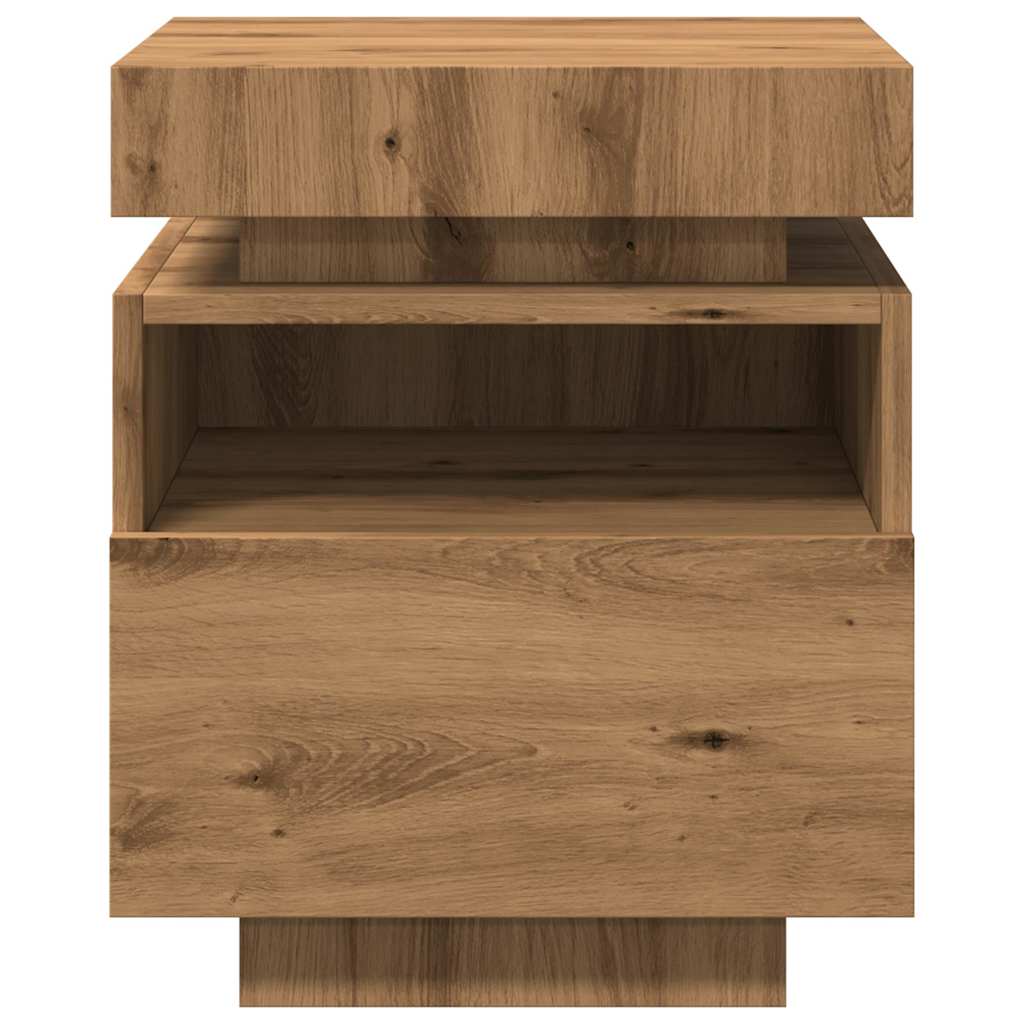 vidaXL Noptieră cu lumini LED, stejar artizanal, 40x39x48,5 cm vidaXL Noptieră cu lumini LED, stejar artizanal, 40x39x48,5 cm