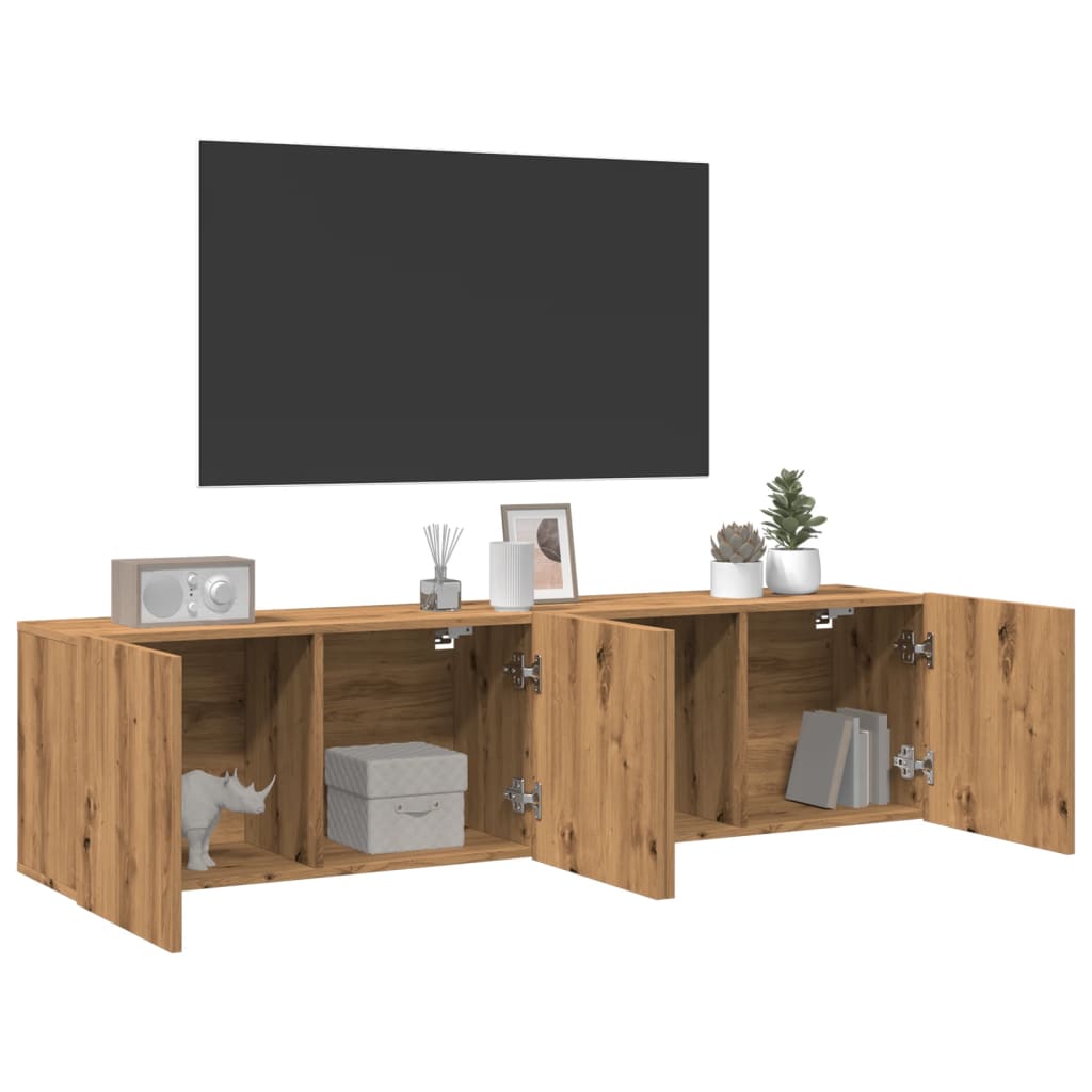 vidaXL Comodă TV de perete, 2 buc. stejar artizanal, 80x30x41 cm