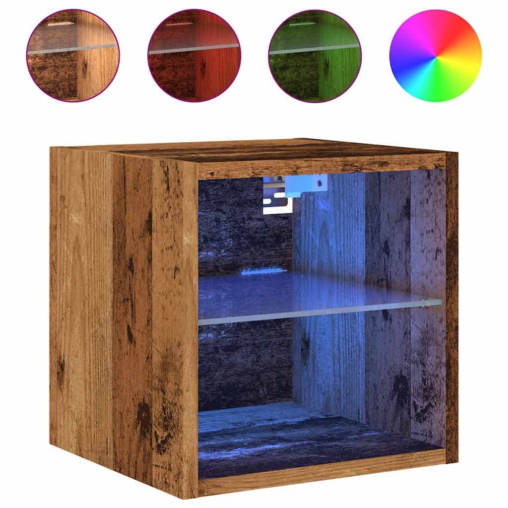 vidaXL Comodă TV de perete cu lumini LED, lemn vechi, 30x28,5x30 cm vidaXL Comodă TV de perete cu lumini LED, lemn vechi, 30x28,5x30 cm