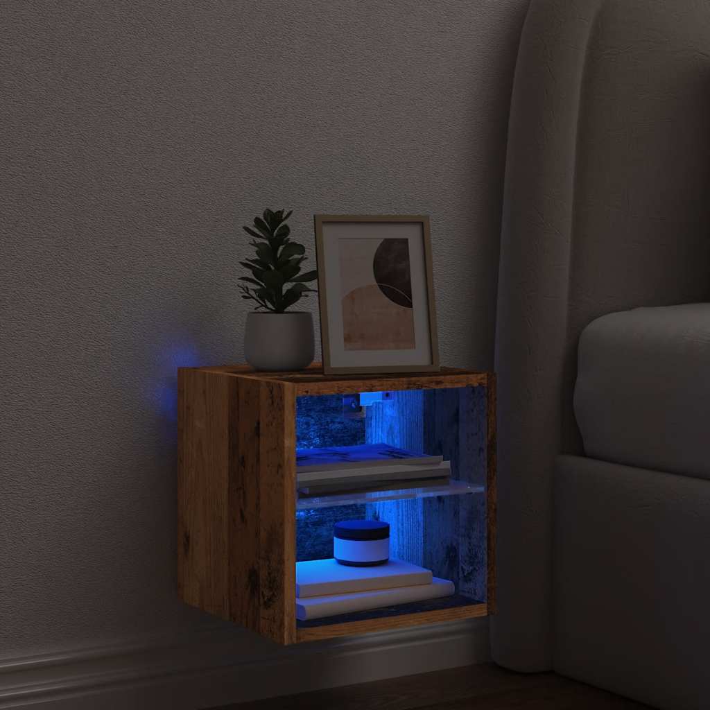 vidaXL Comodă TV de perete cu lumini LED, lemn vechi, 30x28,5x30 cm vidaXL Comodă TV de perete cu lumini LED, lemn vechi, 30x28,5x30 cm