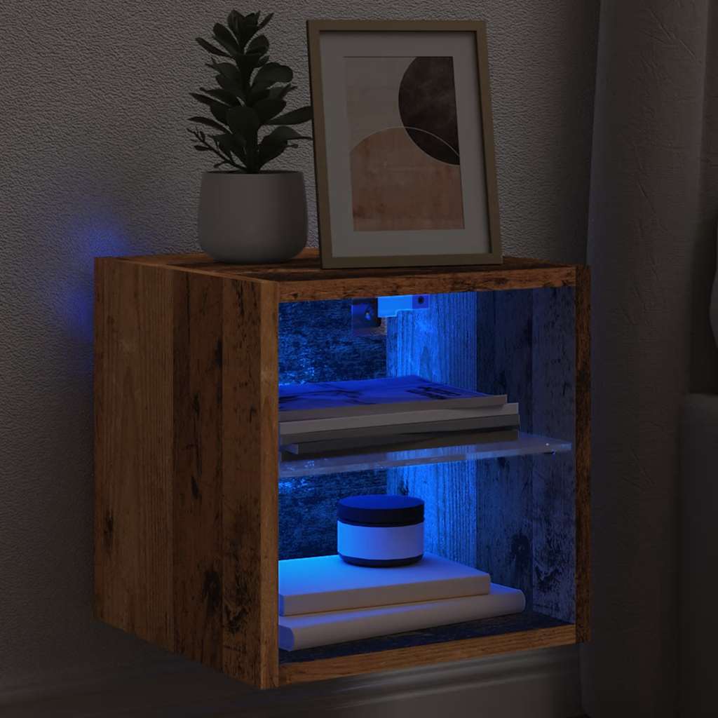 vidaXL Comodă TV de perete cu lumini LED, lemn vechi, 30x28,5x30 cm vidaXL Comodă TV de perete cu lumini LED, lemn vechi, 30x28,5x30 cm