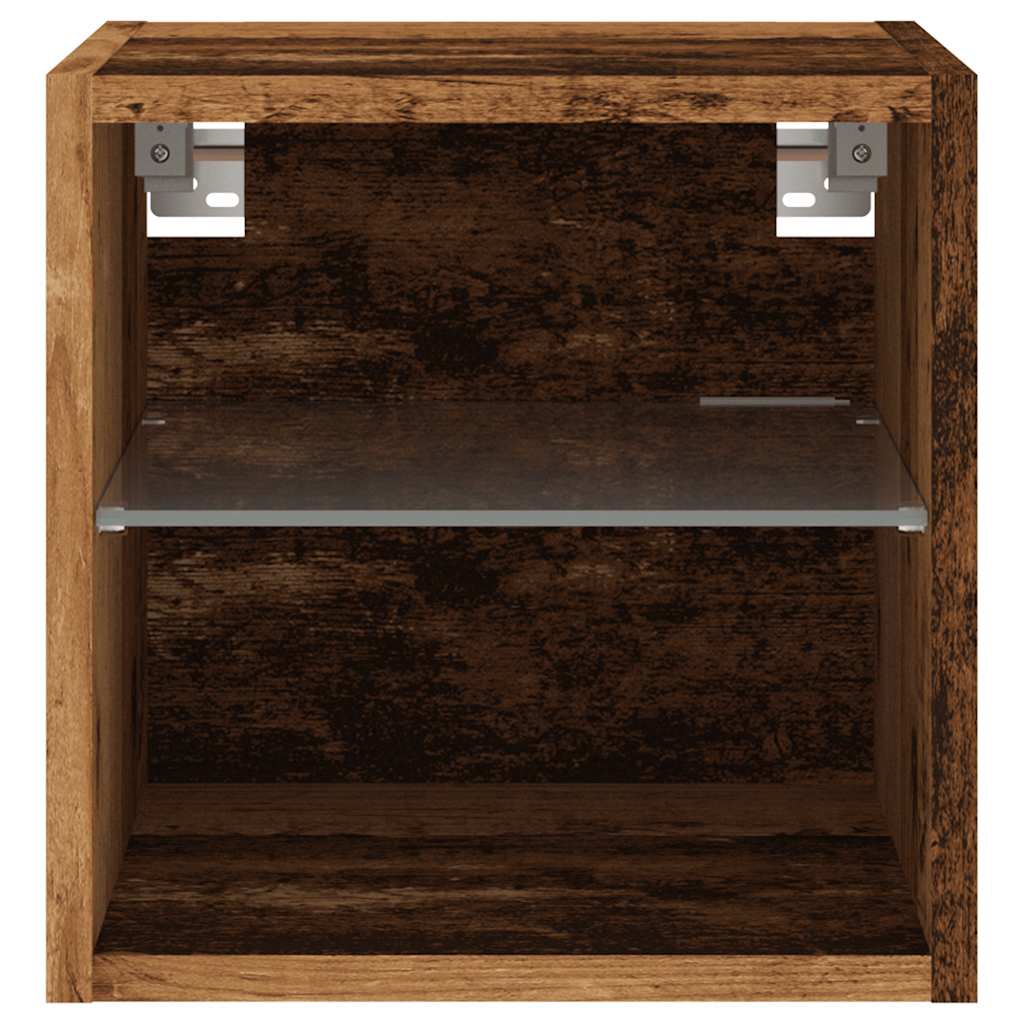 vidaXL Comode TV perete cu lumini LED 2 buc. lemn vechi 30x28,5x30 cm