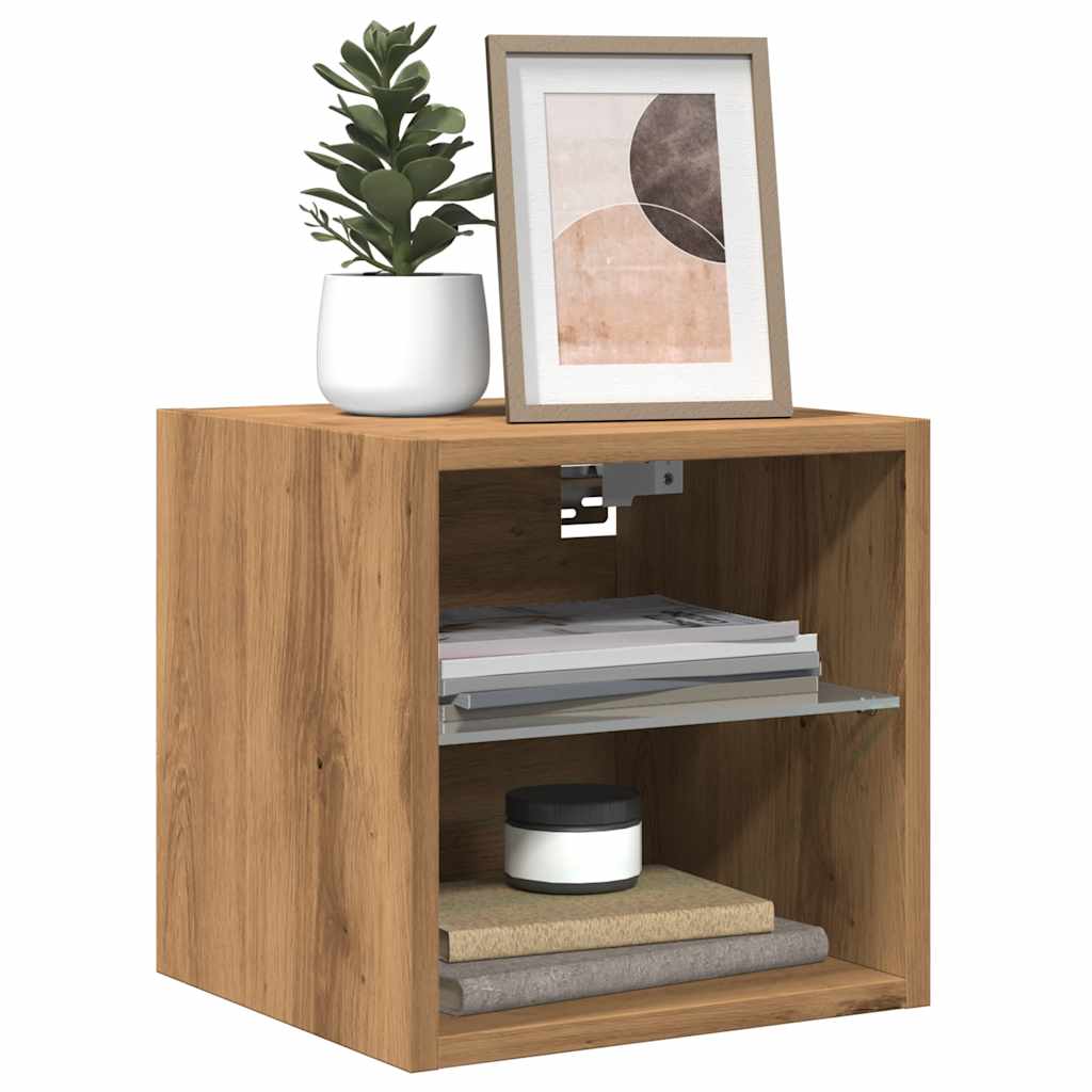 vidaXL Comodă TV de perete cu lumini LED Stejar artizanal 30x28,5x30cm vidaXL Comodă TV de perete cu lumini LED Stejar artizanal 30x28,5x30cm
