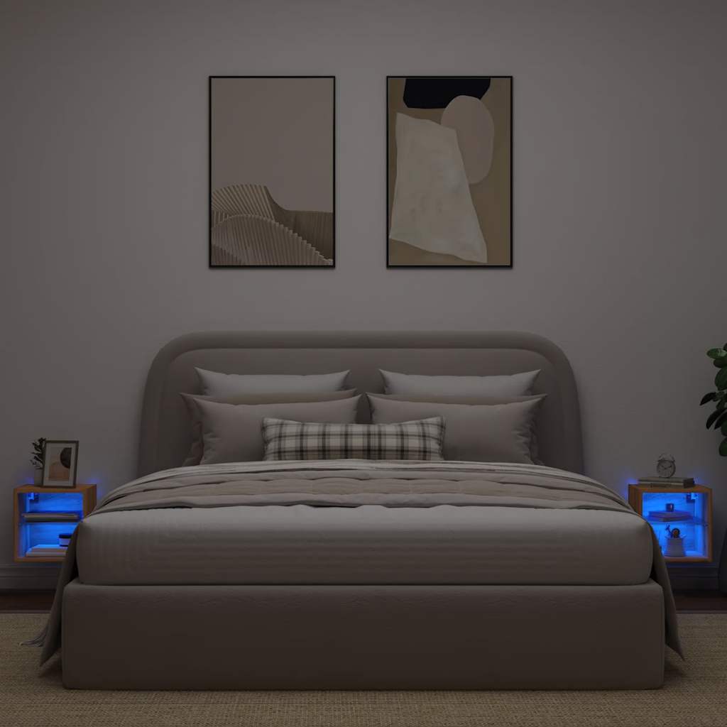 vidaXL Comode TV cu lumini LED, 2 buc. Stejar artizanal 30x28,5x30 cm