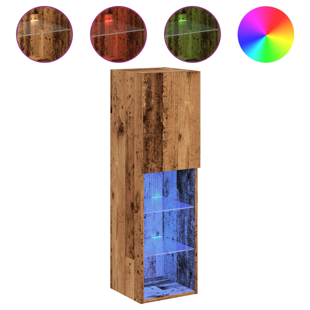 vidaXL Comodă TV cu lumini LED, lemn vechi, 30,5x30x102 cm vidaXL Comodă TV cu lumini LED, lemn vechi, 30,5x30x102 cm