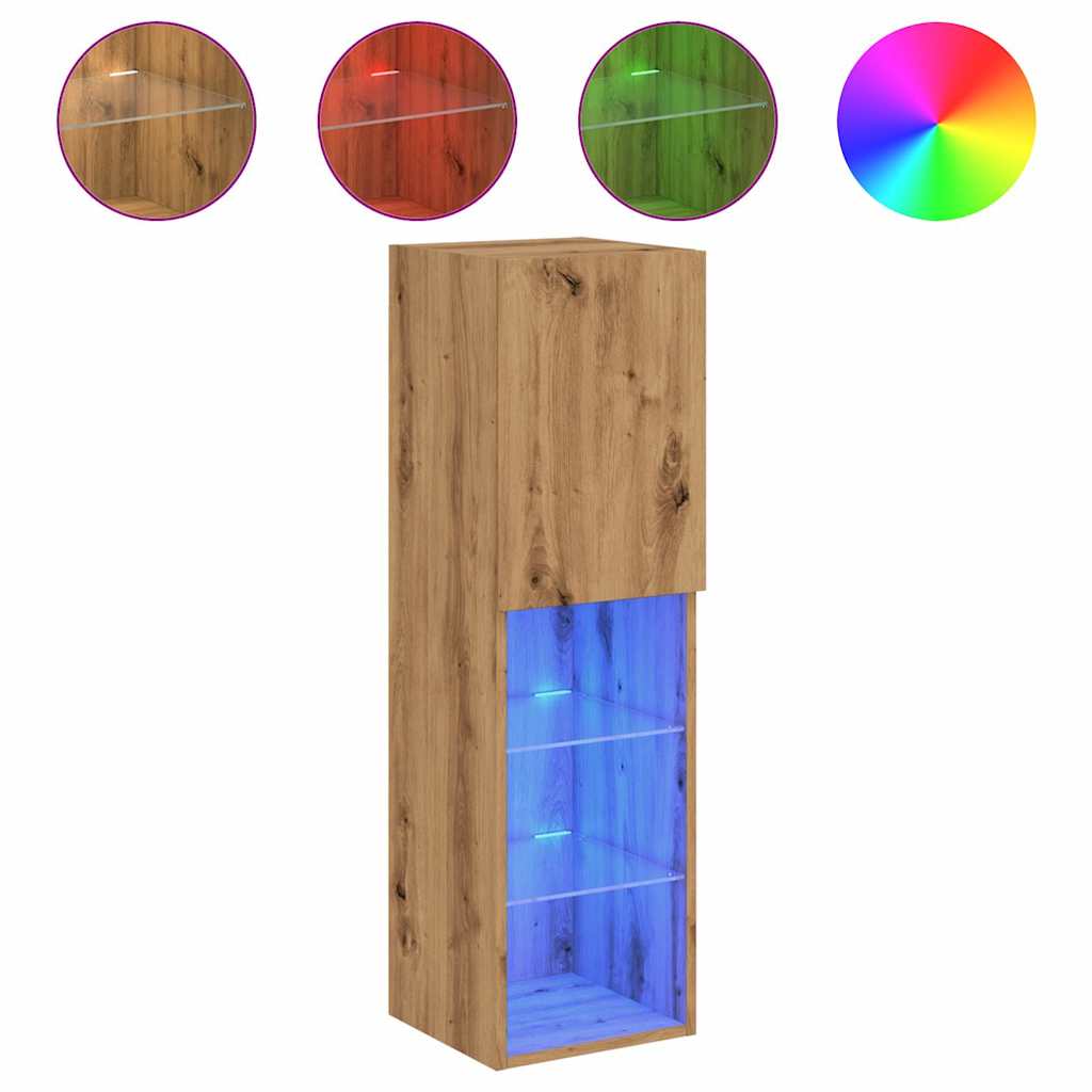 vidaXL Comodă TV cu lumini LED, stejar artizanal, 30,5x30x102 cm