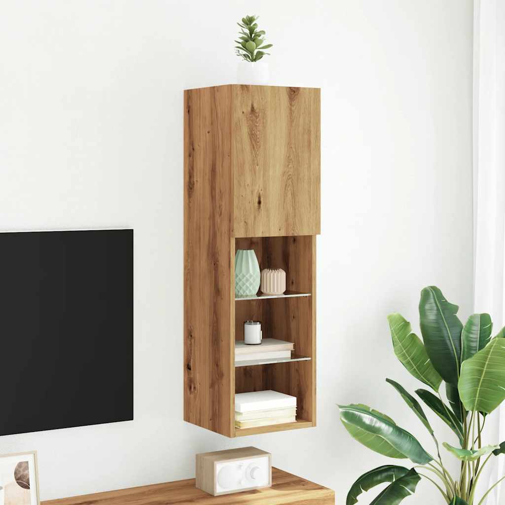 vidaXL Comodă TV cu lumini LED, stejar artizanal, 30,5x30x102 cm