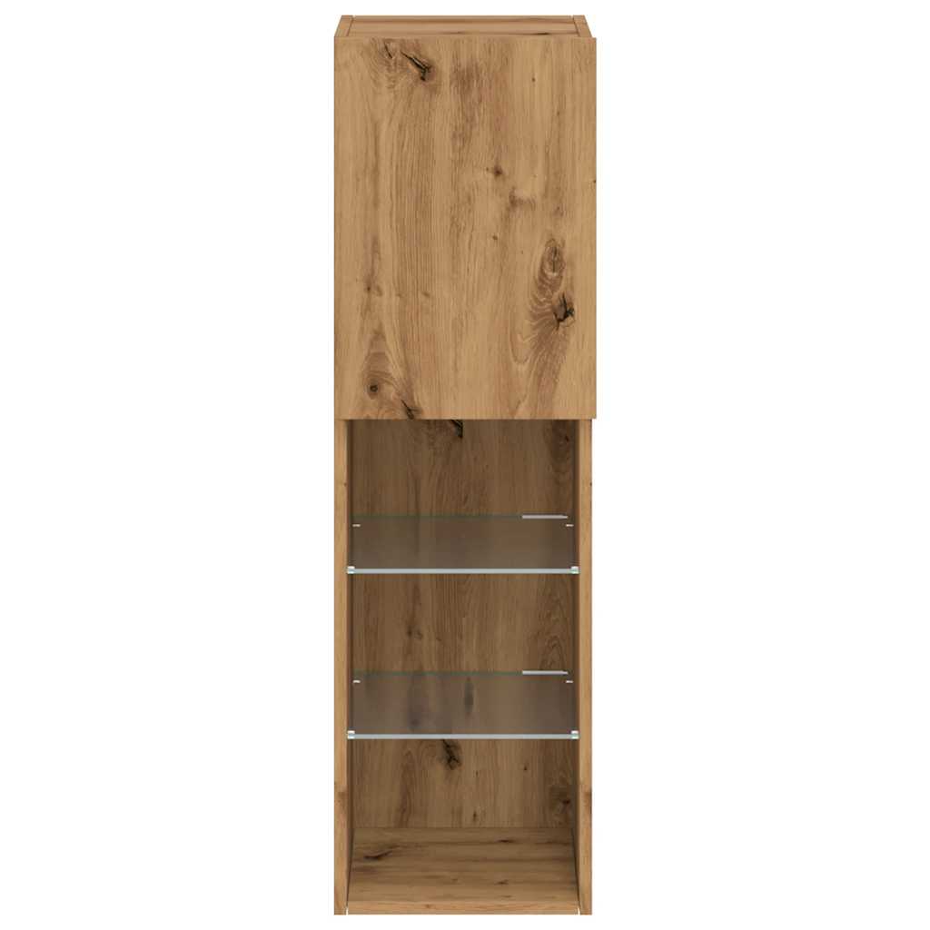 vidaXL Comodă TV cu lumini LED, stejar artizanal, 30,5x30x102 cm