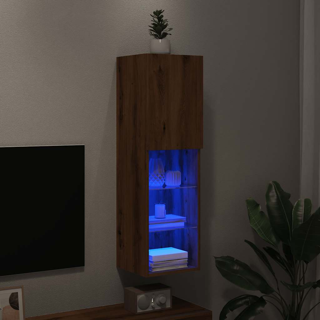 vidaXL Comodă TV cu lumini LED, stejar artizanal, 30,5x30x102 cm