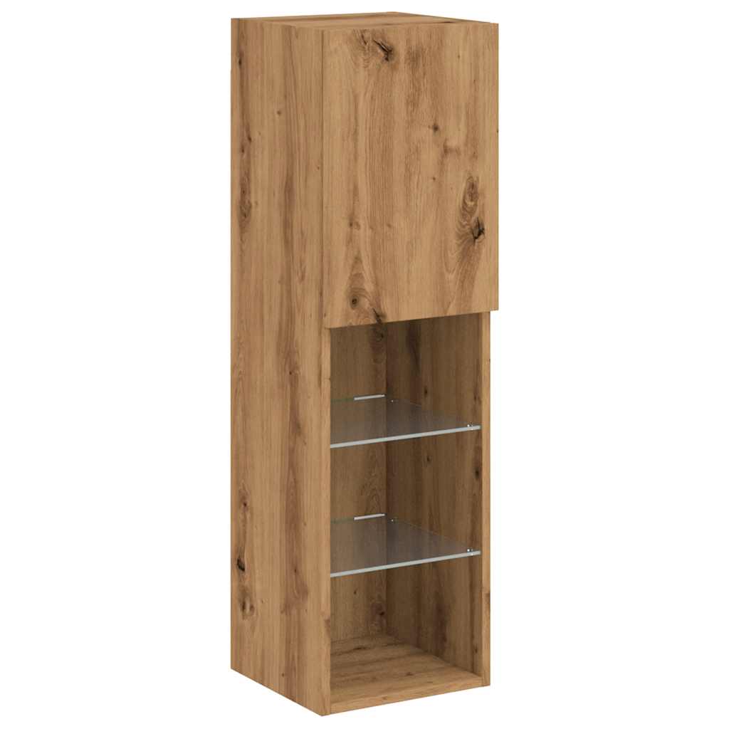 vidaXL Comode TV cu lumini LED 2 buc. stejar artizanal 30,5x30x102 cm