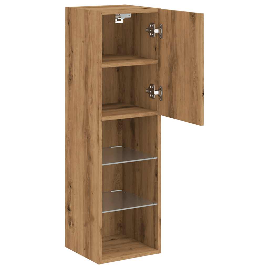 vidaXL Comode TV cu lumini LED 2 buc. stejar artizanal 30,5x30x102 cm