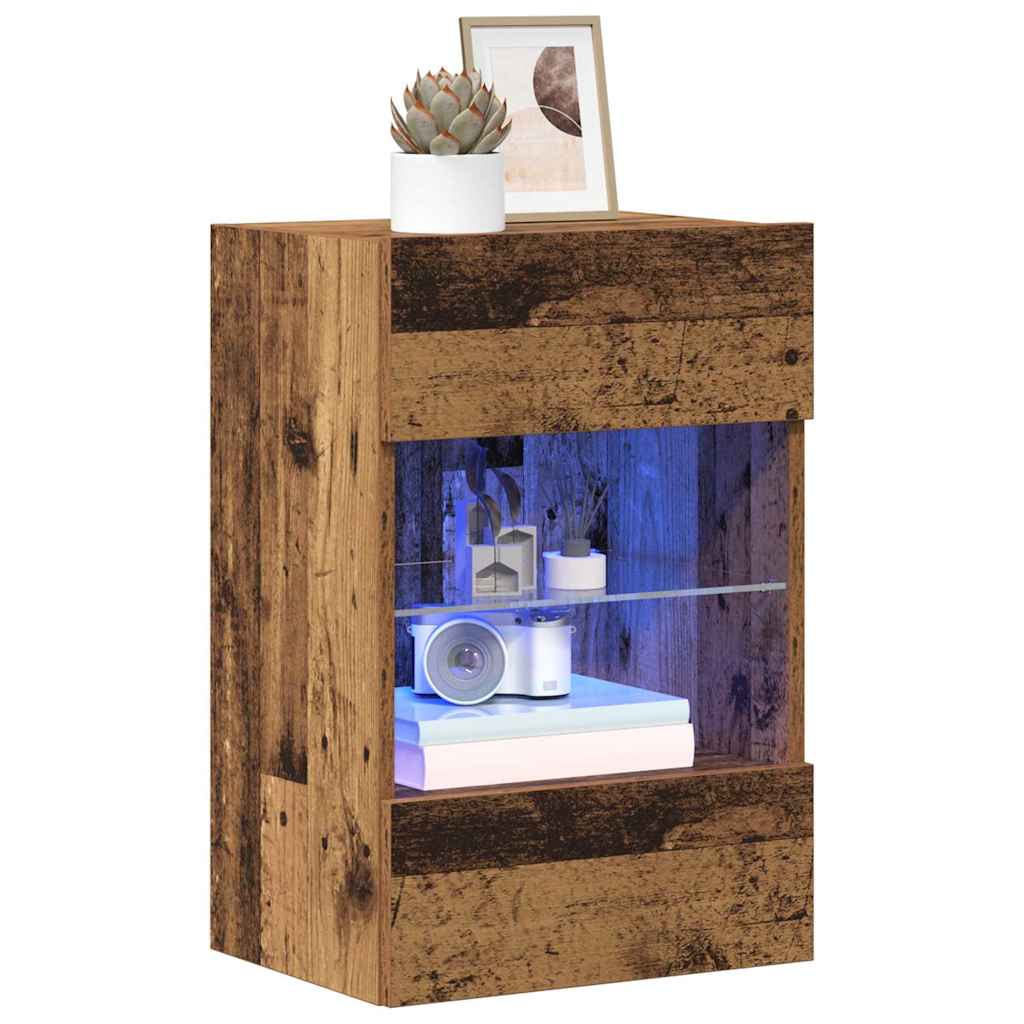 vidaXL Comode de perete cu lumini LED pentru TV 2 buc. lemn vechi 40x30x60,5 cm