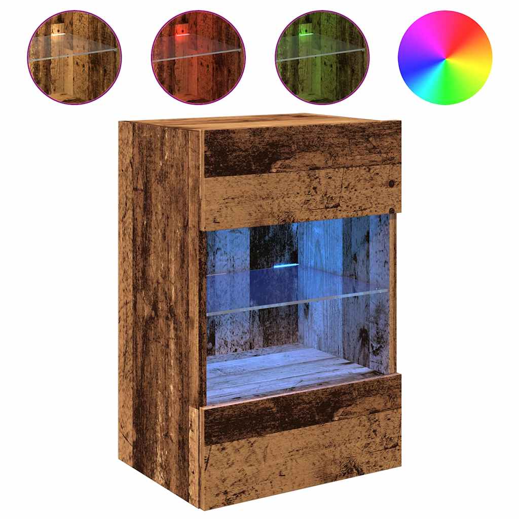 vidaXL Comode de perete cu lumini LED pentru TV 2 buc. lemn vechi 40x30x60,5 cm