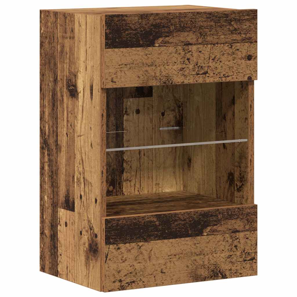 vidaXL Comode de perete cu lumini LED pentru TV 2 buc. lemn vechi 40x30x60,5 cm