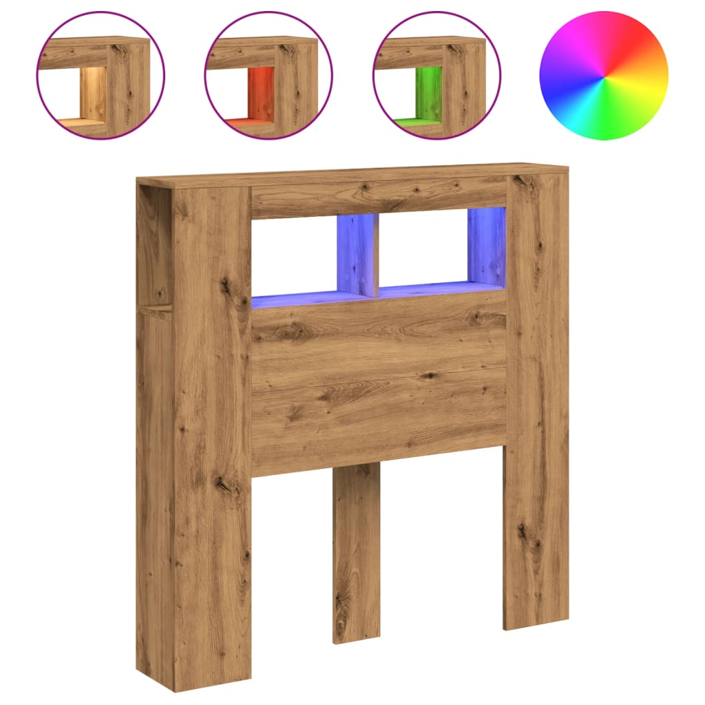 vidaXL Tăblie de pat cu LED, stejar artizanal, 100x18,5x103,5 cm, lemn vidaXL Tăblie de pat cu LED, stejar artizanal, 100x18,5x103,5 cm, lemn
